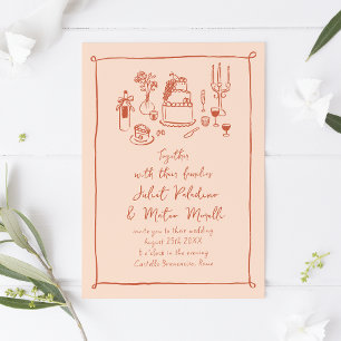 Invitation Mariage de pêche manuscrit avec croquis de nourrit