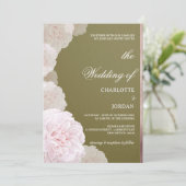 Invitation Mariage De Peine Rose Et Vert Olivier (Debout devant)