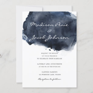 Invitation Mariage de peinture à l'aquarelle moderne Deep Nav