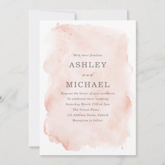 Invitation Mariage de peinture à l'eau rose pâle (Devant)