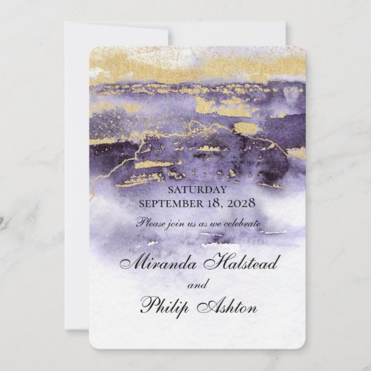 Invitation Mariage De Peinture Améthyste Et Gold Modern (Devant)