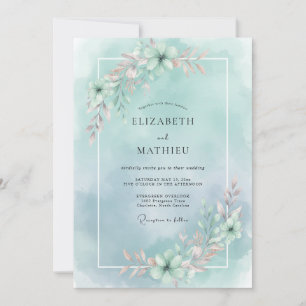 Invitation Mariage de Peinture de Pivoine de Mer sans Temps
