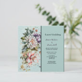 Invitation Mariage de pelouse fleurie Aqua (Debout devant)
