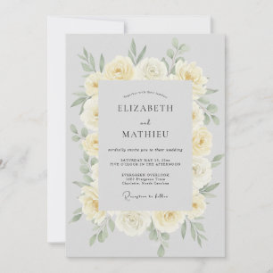 Invitation Mariage de Péonie de Crème Antique Argentée