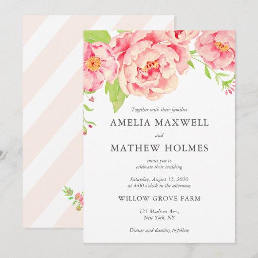 Invitation Mariage de Peony rose (Devant / Derrière)