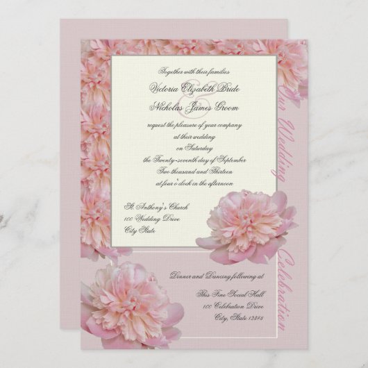 Invitation Mariage de Peony rose (Devant / Derrière)