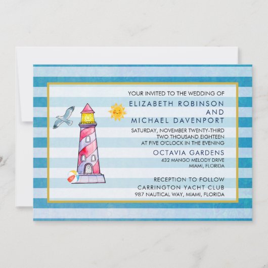 Invitation Mariage de phare à aquarelle rouge (Devant)