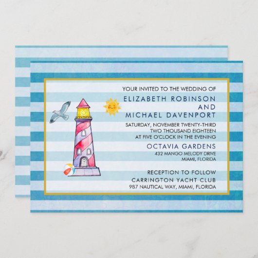 Invitation Mariage de phare à aquarelle rouge (Devant / Derrière)