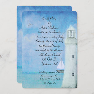Invitation Mariage de phare blanc nautique