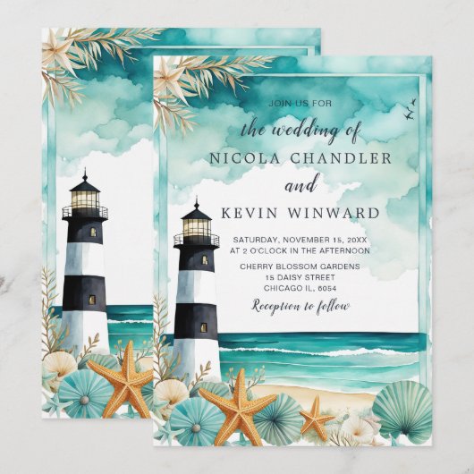 Invitation Mariage de phare nautique (Devant / Derrière)
