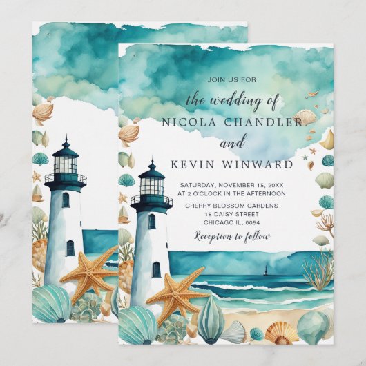 Invitation Mariage de phare nautique (Devant / Derrière)