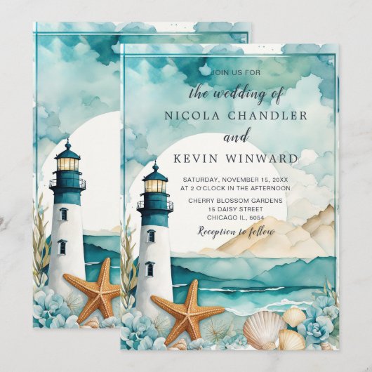 Invitation Mariage de phare nautique (Devant / Derrière)