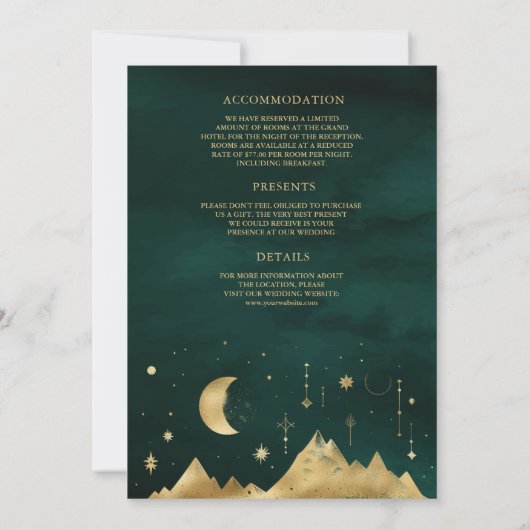 Invitation Mariage de phase de la lune Crescent Or Émeraude C (Dos)