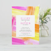 Invitation Mariage de photo couleur jaune rose d'art abstrait (Debout devant)