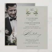 Invitation Mariage de photo de monogramme de branche d'olive (Devant / Derrière)