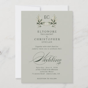 Invitation Mariage de photo de monogramme de branche d'olive