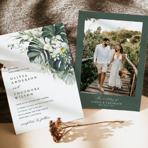 Invitation Mariage de Photo de Monstera Vert Sauge Tropical