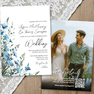 Invitation Mariage de photo de QR de fleurs sauvages bohème d