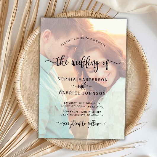 Invitation Mariage de photo de script Boho moderne