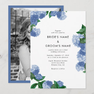 Invitation Mariage de photo de verdure florale d'hortensia bl