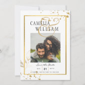 Invitation MARIAGE de photo OR blanc Ensemble classique moder (Devant)