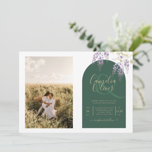 Invitation Mariage de PHOTO tout-en-1 Budget Wisteria QR Code (Debout devant)