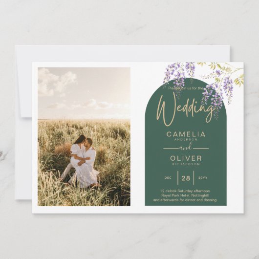 Invitation Mariage de PHOTO tout-en-1 Budget Wisteria QR Code (Devant)