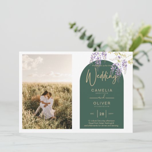 Invitation Mariage de PHOTO tout-en-1 Budget Wisteria QR Code (Debout devant)