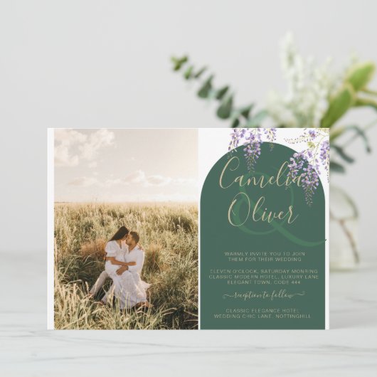 Invitation Mariage de PHOTO tout-en-1 Budget Wisteria QR Code (Debout devant)