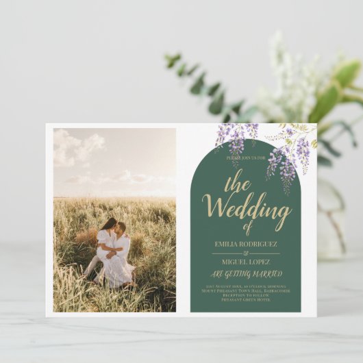 Invitation Mariage de PHOTO tout-en-1 Budget Wisteria QR Code (Debout devant)