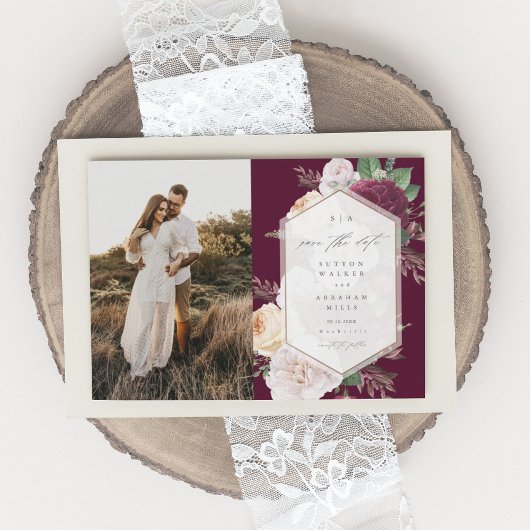 Invitation Mariage de photos botaniques florales Enregistrer