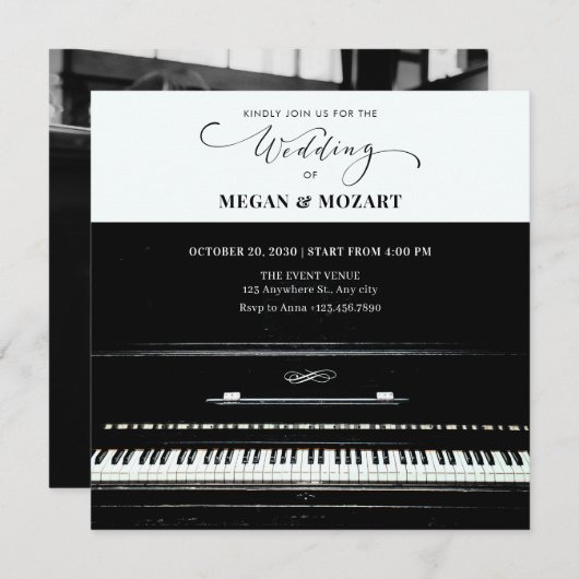 Invitation Mariage de piano classique (Devant / Derrière)