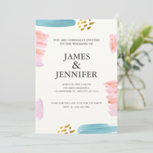 Invitation Mariage de pinceau rose et bleu (Debout devant)