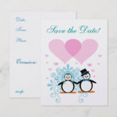Invitation Mariage de pingouin, retenez la date (Devant / Derrière)