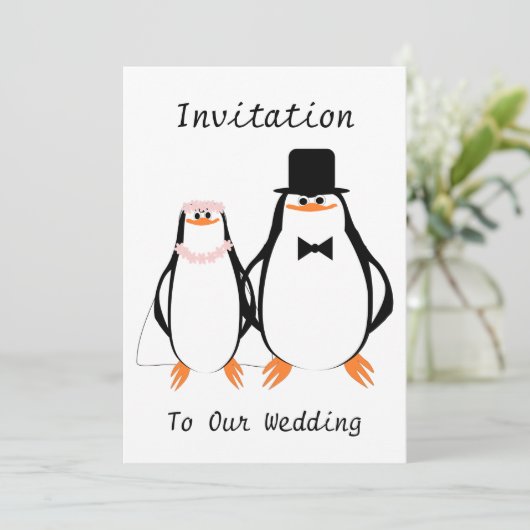 Invitation Mariage de pingouins noirs et blancs (Debout devant)