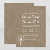 Invitation Mariage de pissenlit élégant sur toile de jute (Devant / Derrière)