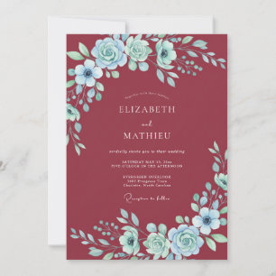 Invitation Mariage de pivoine aqua cramoisie