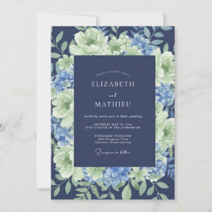 Invitation Mariage de pivoine d'hortensia indigo