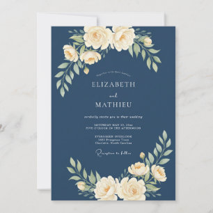 Invitation Mariage de Pivoine Ivoire Antique Ardoise