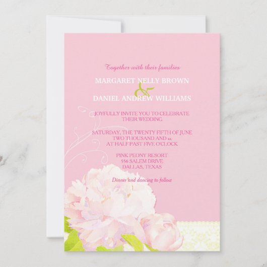 Invitation Mariage de pivoine rose printemps (Devant)