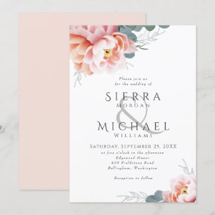 Invitation Mariage de pivoine rose rose rose rose flou modern