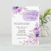Invitation Mariage de pivoine violet à l'aquarelle tout en un (Debout devant)