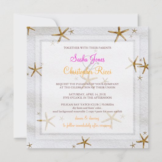 Invitation Mariage de PixDezines Starfish+sable blanc/plage (Dos)
