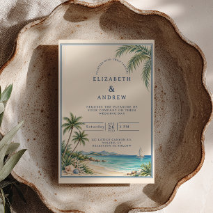 Invitation Mariage de plage à la voile de palmier à l'aquarel