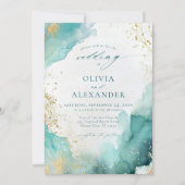 Invitation Mariage de plage abstrait sarcelle et or moderne (Devant)