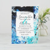 Invitation Mariage de plage acrylique bleu marine de brushstr (Debout devant)