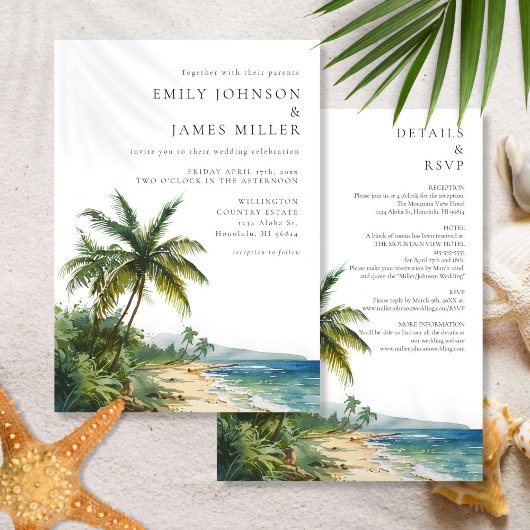 Invitation Mariage de plage aquarelle moderne tout en un