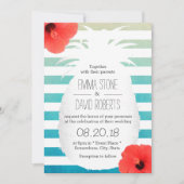 Invitation Mariage de plage Aquarelle rayures Ananas (Devant)