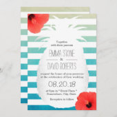 Invitation Mariage de plage Aquarelle rayures Ananas (Devant / Derrière)