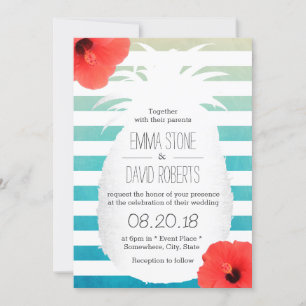 Invitation Mariage de plage Aquarelle rayures Ananas
